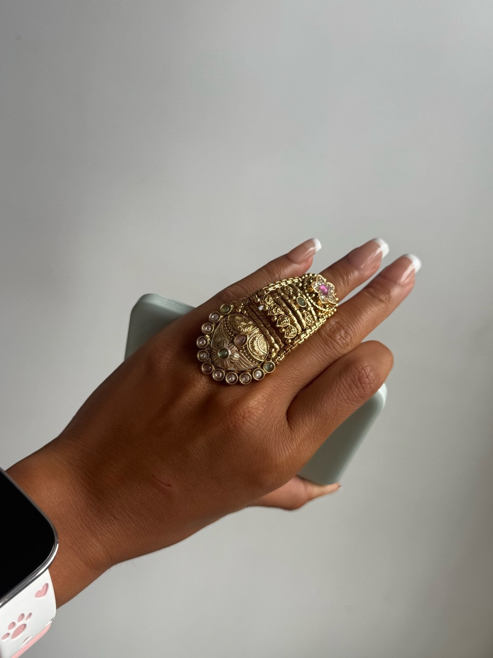 Stunning Full Finger Gold Tribal Ring Ornate Filigree Fully Adjustable